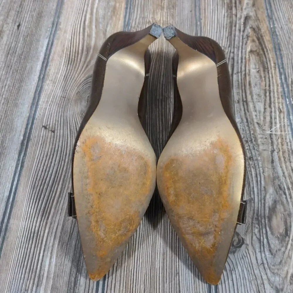 Tahari Adam Pointed Toe Heels Patent Glitter Bronze Brown‎ Designer Pumps Sz 6.5